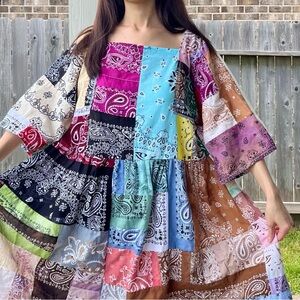 Handmade Rainbow Quilted Bandana Dress – SKU 08024